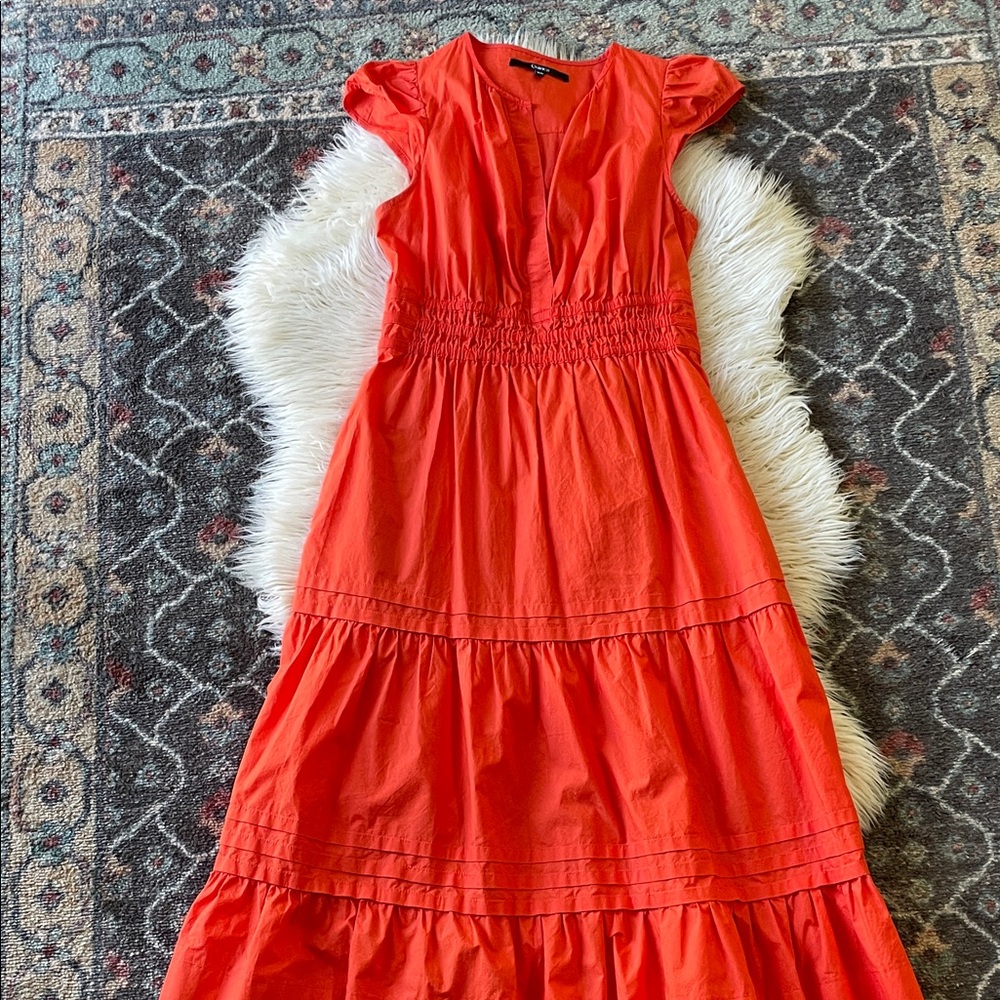 Quince Coral Tiered Midi Dress XS